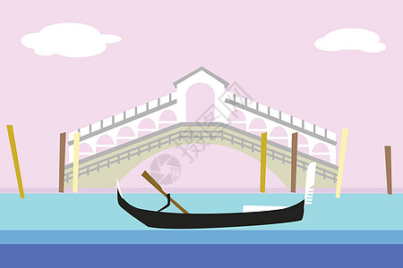 水icon威尼斯市多彩的平板矢量图 城市风景带有桥和贡多拉 构成您设计的设计设计图片