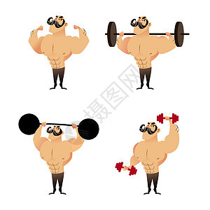 坚固的肌肉运动健体建筑机组 卡通字符男人插图举重杠铃身体强人胸部健身房哑铃主义图片