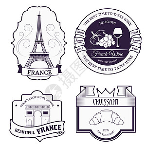 面包图法国国家/地区为您的产品 徽标或设计 Web 和移动应用程序设置带有文本的标志元素标签模板 邮票符号上带有细线孤立图标的矢量图解设计图片