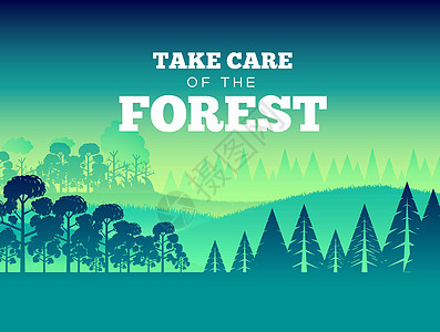 保护森林免遭火灾日 注意森林图示海报设计 Flat 矢量风格概念卡片野生动物针叶标识木头丘陵天空地平线场景旅游图片