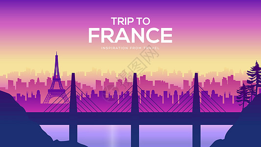 在城市概念的风景背景的大法国桥梁 城市矢量图解设计图片