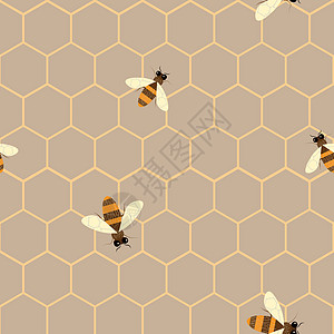 矢量与蜜蜂和蜂窝的无缝模式 纸质室内装饰和其他用户的现代抽象蜂蜜设计图片