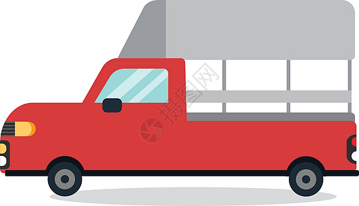 平面泰国迷你红色卡车卡通设计最小与白色背景矢量 红色卡车平面设计 Tha图片