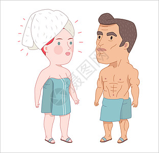 淋浴后系列肌肉成人条纹工作涂鸦浴室身体卡通片信息插图图片