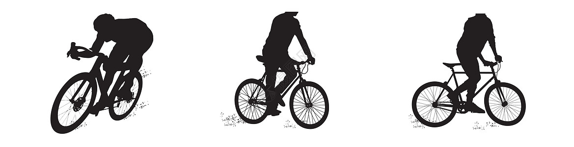 在白色背景上设置一名骑自行车的男性的剪影闲暇插图活动行动黑色运动竞赛运动员男人速度图片