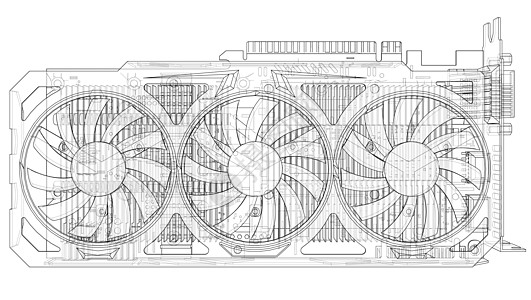 Gpu 卡大纲 韦克托连接器芯片货币插图展示技术扇子冷却器卡片采矿图片