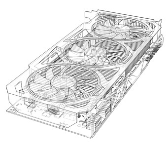 Gpu 卡大纲 韦克托展示插图扇子视频芯片显卡连接器硬件草图木板图片