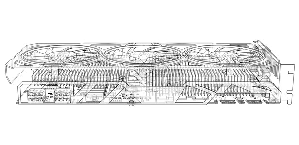 Gpu 卡大纲 韦克托电路技术电脑扇子草图插图展示连接器显卡高科技图片