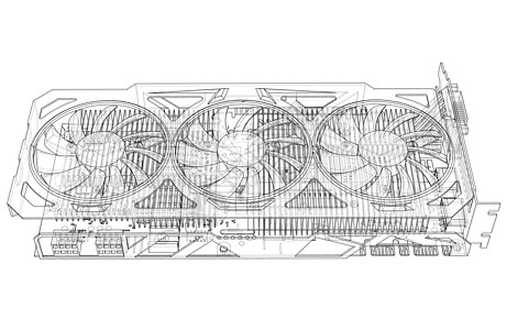 Gpu 卡大纲 韦克托木板草图展示显卡插图货币机器视频连接器冷却器图片