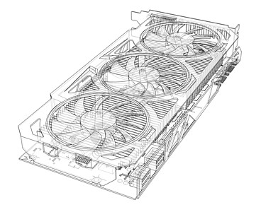 Gpu 卡大纲 韦克托硬件扇子设备蓝图草图高科技视频电路插图木板图片