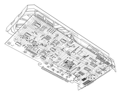 Gpu 卡大纲 韦克托采矿展示电路电脑芯片高科技连接器插图冷却器木板图片