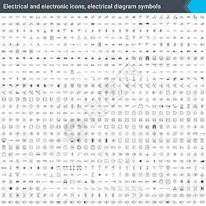 电气和电子图标电气图符号 电路图元素 在白色背景上隔离的斯托克矢量图标图片