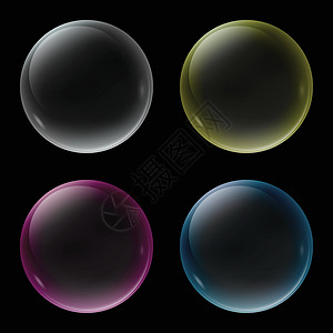 泡泡以4种颜色设置 在黑色背景上图片