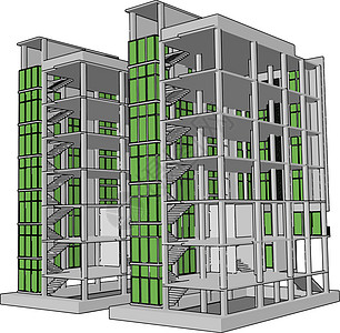 白色背景上的未完工建筑插图矢量框架工程材料房子财产建筑学水泥艺术项目商业图片