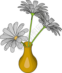 黄色花瓶 有鲜花 插图和白色后方的矢量图片