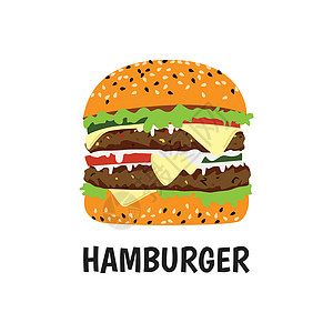 白色背景的大汉堡双份牛肉和奶酪 - 矢量插图图片