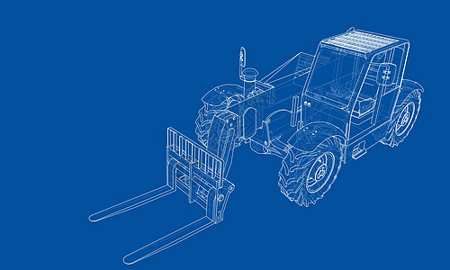 叉车概念  3 的矢量渲染装载机绘画商品插图搬运工后勤草稿货物建造工业图片