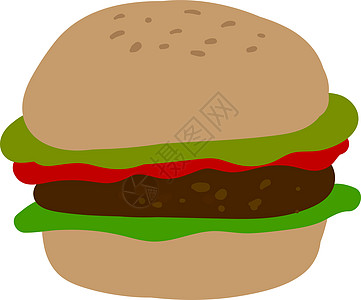 白色背景上的大面包芝麻种子沙拉包子牛肉小吃插图蔬菜食物图片