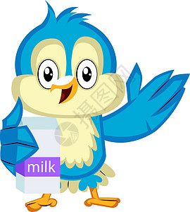 蓝鸟拿着牛奶 插图和白背角的矢量图片