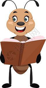卡通蚂蚁蚂蚁拿着一本书 插图 白色背景的矢量设计图片