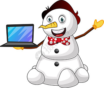 白背景有笔记本电脑插图矢量的雪人图片