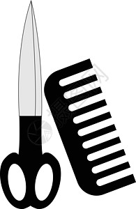 黑剪刀和梳子 矢量或颜色插图的图像图片