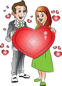 有心形符号的快乐年轻夫妇的矢量图片