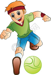 男孩踢足球插画男生运动员球赛青少年运球乐趣艺术品足球运动微笑图片