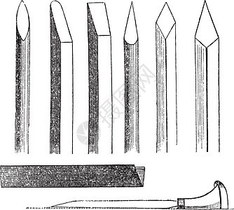 木雕手工工具的老旧雕刻蚀刻艺术品尺码工艺白色艺术仪器刻刀历史性绘画图片