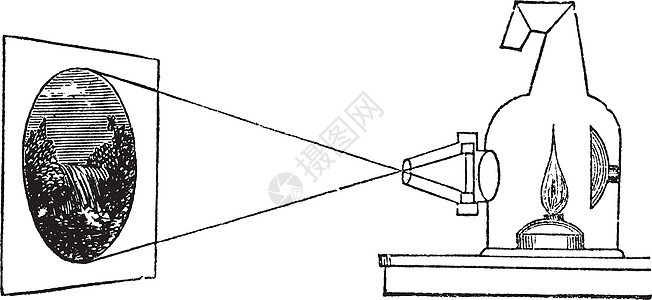 魔法灯或后天魔术古典雕刻历史性艺术品插图蚀刻投影仪娱乐投影摄影发明历史图片