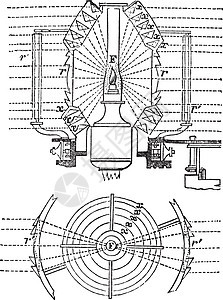 螺旋透镜 旧式雕刻光束古董灯塔灯光物理绘画光圈艺术玻璃插图图片