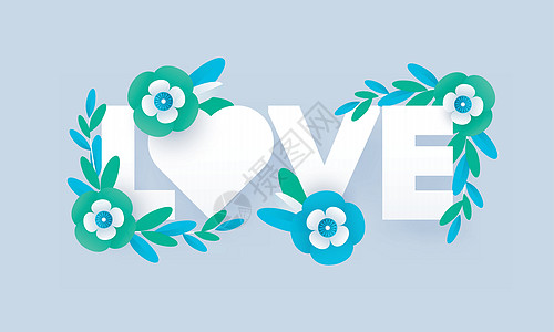 提出了剪纸风格的爱情排版在 bl 上装饰着鲜花设计图片