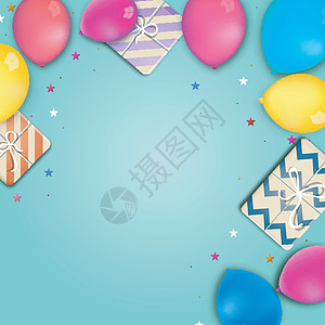 带气球和礼物的节日庆典背景假期创造力派对愿望婚礼星星横幅展示念日邀请函图片