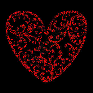 黑色背景上有红色心形图案纺织品库存邀请函卡片样本假期织物装饰品庆典插图图片