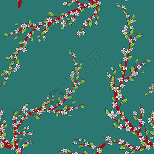 樱花分支绿色背景矢量图 eps 10花瓣植物公园生长假期季节邀请函横幅植物学白色图片