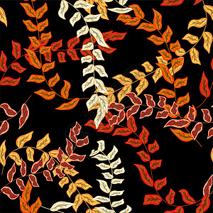 带叶无缝图案的热带树枝情调织物草本植物植物花园季节枝条农业绘画森林图片