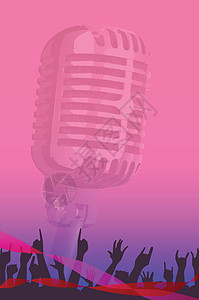 卡拉OK夜间观众海报插图艺术娱乐麦克风人声乐趣艺术品演出乐队绘画图片