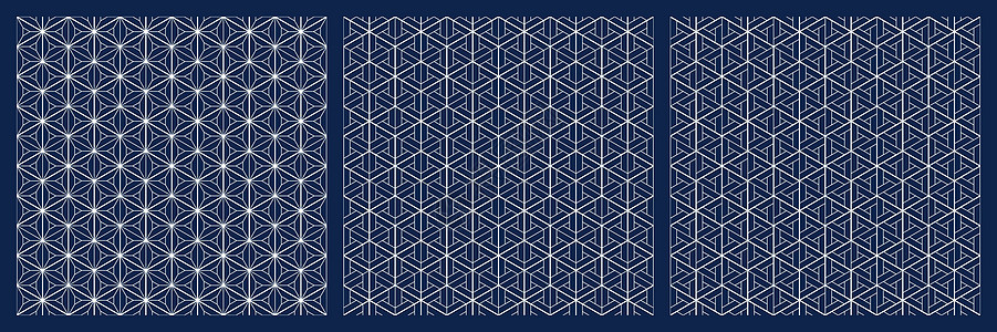 日本jr线无缝日本模式 钻石网格 蓝色背景上的白线建筑师立方体织物纺织品角落菱形装饰品格子商事白色设计图片
