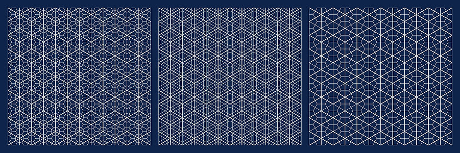 无缝日本模式 钻石网格 蓝色背景上的白线立方体屏幕菱形传统格子工艺角落建筑师装饰品插图图片