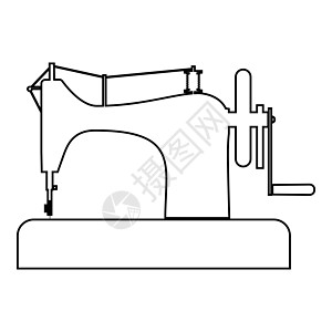 拼接机缝纫机裁缝设备复古图标轮廓黑色矢量插图平面样式 imag图片