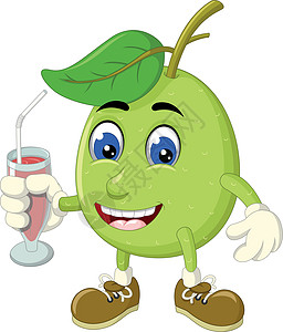 绿番石榴拿着一杯果汁卡通图片