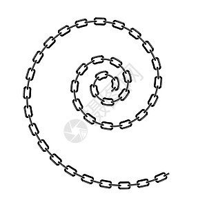 孤立在白色背景上的灰色链螺旋束缚圆圈金属力量监狱插图安全框架细绳合金图片