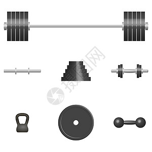 一组 3D 运动器材矢量图解剪贴画训练重量杠铃举重身体触须力量房间平台图片