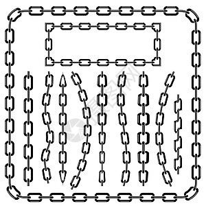 孤立在白色背景上的链框架集安全细绳插图链接正方形力量监狱金属束缚合金图片