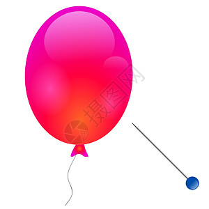 红色飞行气球和孤立在白色背景上的别针 氦橡胶空气生日气球零件图片