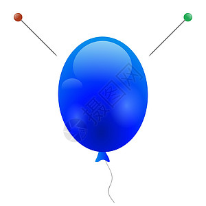 在白色背景隔绝的飞行气球和别针 氦橡胶空气生日气球零件图片