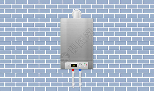 砖墙背景上数字热水器的模拟插图控制气候旅游温度管道蒸汽石头建筑展示浴室图片