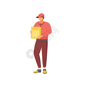 餐厅送餐男快递员 带纸包平面彩色矢量不露面字符 用于网页图形设计和动画的外卖送餐服务孤立卡通插图图片