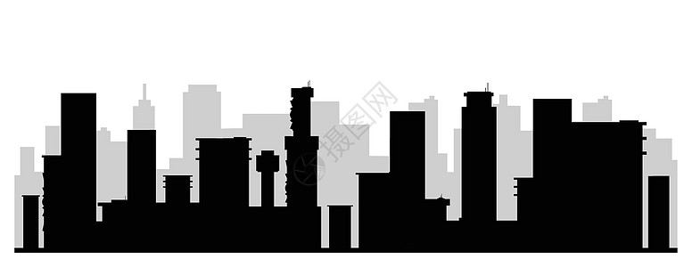 现代城市景观黑色剪影矢量图 当代大都市单色景观 城市天际线 2d 卡通形状与摩天大楼 商业中心金融区图片