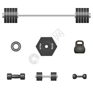 一组 3D 运动器材矢量图解肌肉杂技插图平台俱乐部盘子身体杠铃举重房间图片
